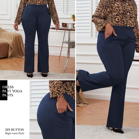 Plus Size Wrinkle-Free Stretch Dress Pants Regular Fit Office Wear - Picture 4 of 6